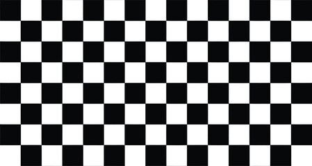 Black and white checkerboard pattern background. Seamless geometric square grid texture for racing flags, textile, or graphic design. Vector illustration.