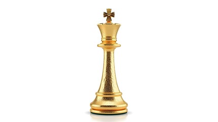 Fototapeta premium Golden chess queen piece on white background, shiny gold chess piece, queen chess piece, gold queen chess, luxury chess piece, strategy game piece, chess game, board game, golden queen, chess,