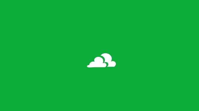 Animated cartoon white clouds on green screen background. Flat style fluffy cloud motion graphics. Weather cloud loop with chroma key green for easy replacement. Ideal for video editing, UI animation,
