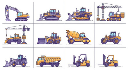 Naklejka premium Construction vehicles pixel art set