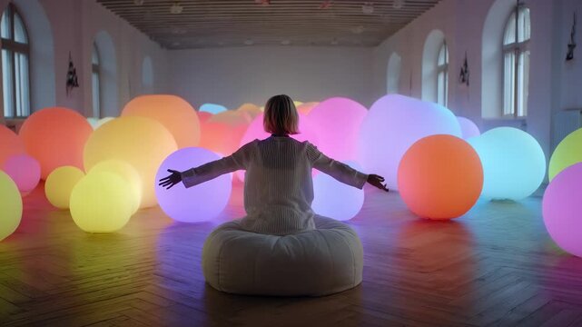 Designer adjusting adjustable lighting and sensory tools in a modern room aimed at creating a supportive environment for sensory integration therapy.