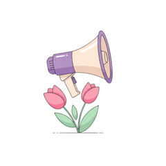Megaphone with flowers isolated on transparent background