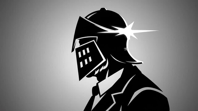 Futuristic robot warrior silhouette minimalist vector black white sci-fi design