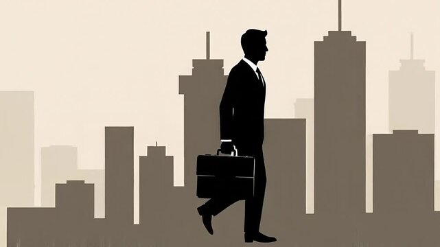 Businessman walking with briefcase silhouette minimalist success corporate leadership vector