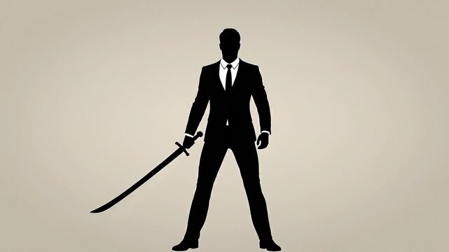 Businessman sword success leadership silhouette minimalist vector black white professional