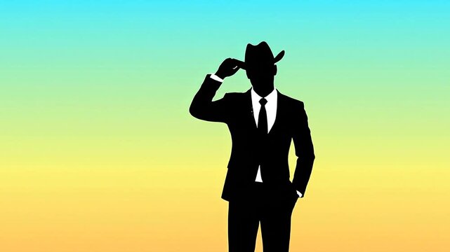 Businessman success silhouette walking on golden sunset sky minimalist vector background