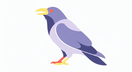 Obraz premium Stylized raven illustration in purple with yellow beak and feet 
