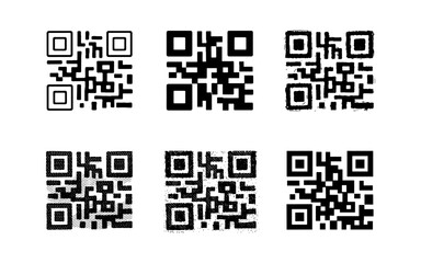 Fototapeta premium Collection of six different textured QR codes on a white background