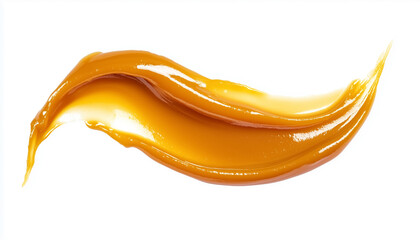 Fototapeta premium Smear of tasty caramel paste on white background, top view