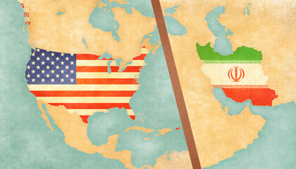 Maps of USA and Iran