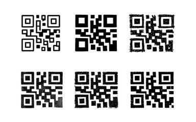 Fototapeta premium Collection of six diverse QR code designs with varied textures and styles on a white background