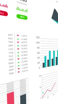 Vertical Business and Market Data Analysis with Infographics, Bar Stats, Charts, and Diagrams / Business Statistics, Market Data, and Infographics Layout