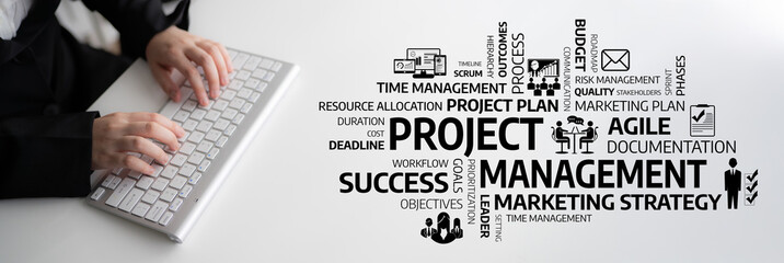 This image showcases essential project management themes, including agile methodologies and...
