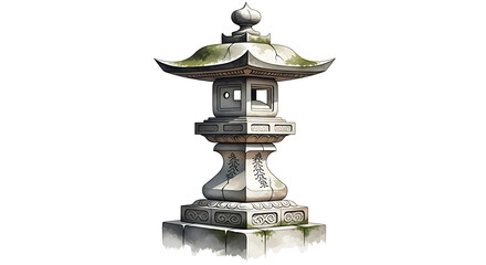 Japanese stone lantern with moss and traditional design  