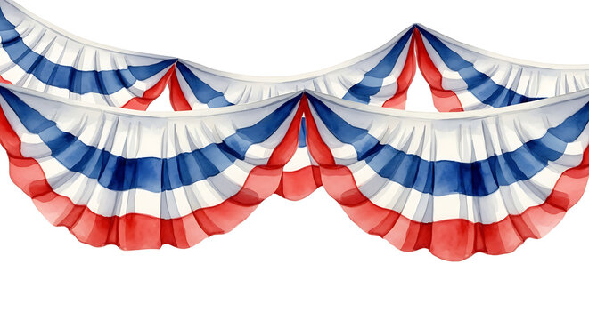 Red, white, and blue decorative bunting in patriotic style  