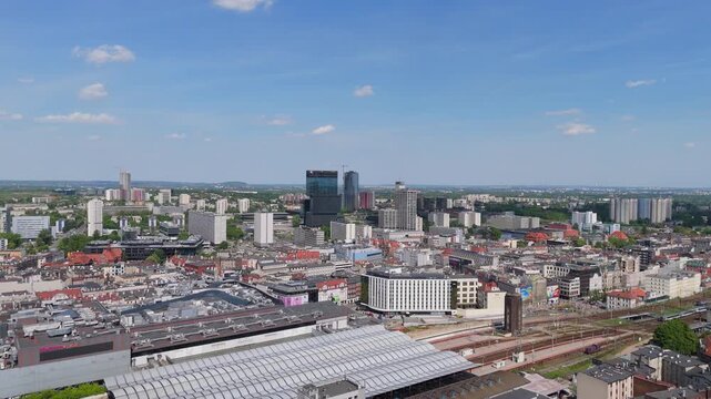 Explore the city landscape of Katowice from different heights and angles