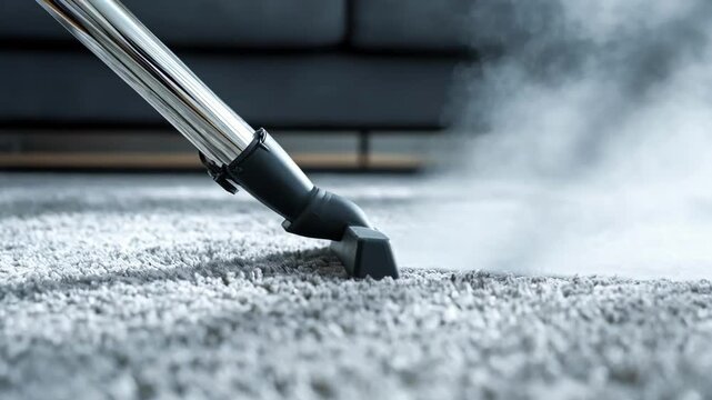 Closeup view of hot water steam cleaning a textured carpet showcasing quickdry technology removing tough stains and restoring fabric softness.