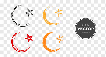 Colorful crescent moon and star vector set in various styles and colors.