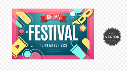 Colorful cinema festival poster design with geometric patterns and vibrant colors.