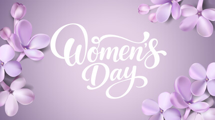 Celebrating Women's Day with elegant lilac flowers and beautiful typography.