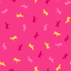 Colorful dog silhouettes on a vibrant pink background, playful and fun design.