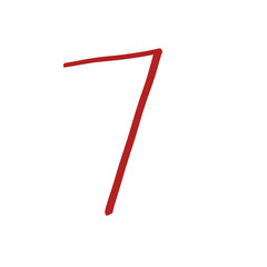 Hand drawn number 7, doodle handwritten numeral isolated on transparent background