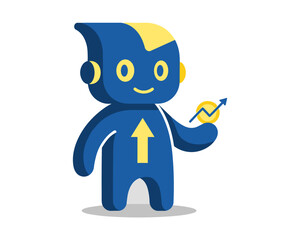 Obraz premium Business Growth Icon, Blue Character, Digital Illustration, Modern Environment, Friendly Viewpoint, Conceptual Representation