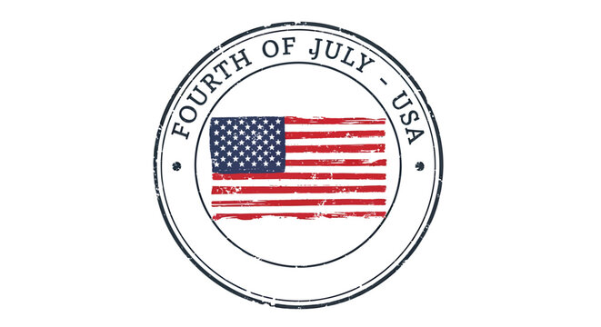 Patriotic Fourth of July USA vector icon with American flag stamp.