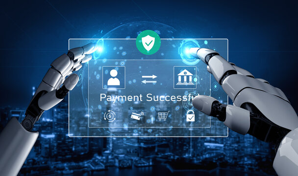 AI confirms secure payment transaction, verifying user identity, processing order, and authorizing completed digital payment within trusted financial systems. Vouch