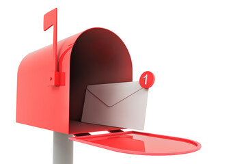 Red Mailbox With New Letter Notification Inside Open Mailbox Symbolizing Incoming Message