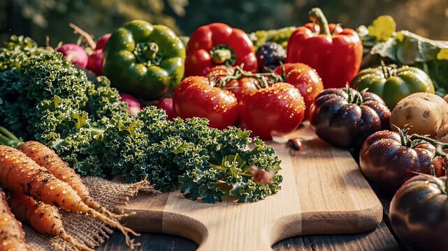 Fresh vegetables assortment on wooden surface healthy food composition