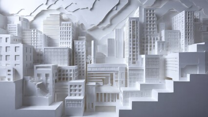 Obraz premium Intricate White Paper Cityscape Model Miniature Art