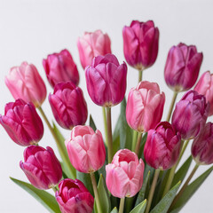 Fototapeta premium line art, pink tulips bloom in a springtime background, providing ample room for a subject