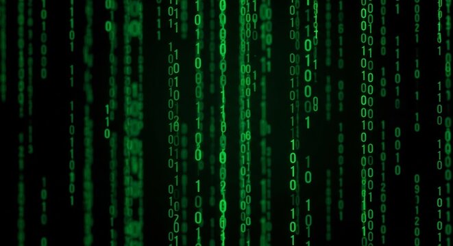 Digital Rain A Captivating Visual of Binary Code Cascading Downwards.