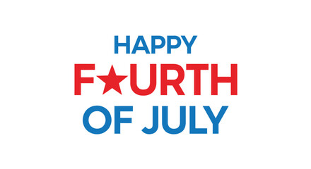 Fototapeta premium Happy Fourth of July greeting in red, white and blue colors, isolated on transparent background