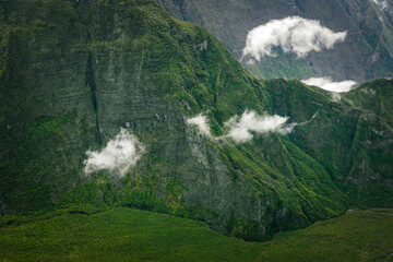 Scenic cloudy landscape from Belvédère du Nez de Boeuf, Reunion Island, France  © Rechitan Sorin
