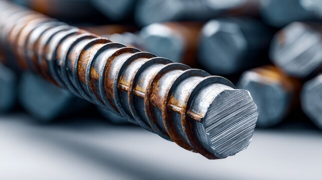A long, twisted, and rusted metal rod. The rod is made of steel and is bent in a spiral pattern. Concept of decay and wear, as the metal appears to be old and rusty