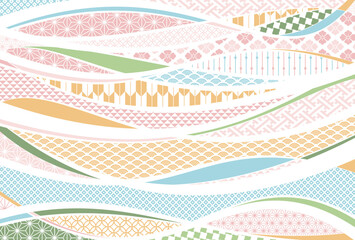 【春の背景素材】伝統文様のカラフルな和柄イラスト