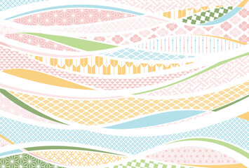 【春の背景素材】伝統文様のカラフルな和柄イラスト