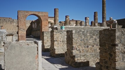 Ancient stone and brick ruins with sharp wall texture and crisp foreground details outdoor  background backplate copyspace template. © Krakenimages.com