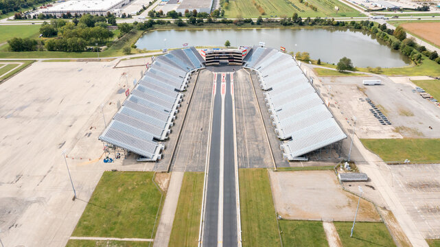 Joliet, IL, USA - September 24, 2025: Route 66 Raceway is a race track facility featuring a drag strip and dirt oval track for drag racing, stock cars, demolition derby, and other events.