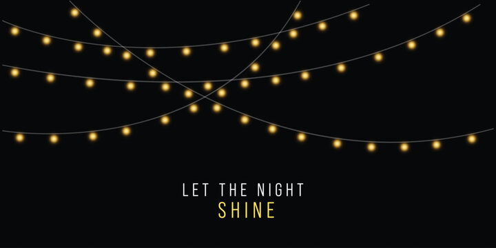 Glowing string lights on a dark background with inspirational quote