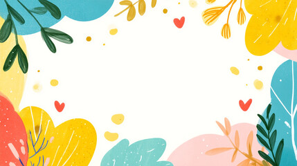 カラフルな植物の北欧風のかわいいフレーム背景
