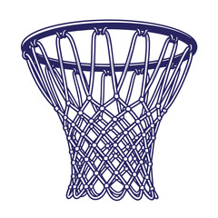 A blue basketball hoop net with a metal rim and netting used for scoring in basketball games  sports equipment