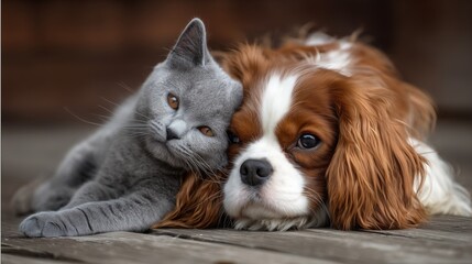 Fototapeta na wymiar playful dog and cat interacting indoors
