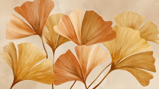 japandi botanical ginkgo leaf hand painted canvas art