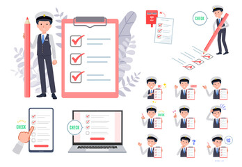 チェックマークをつける運転手男性のセット