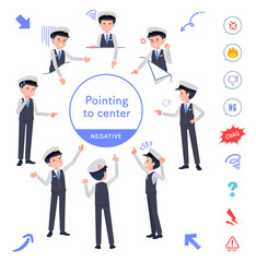 色々な方向を指差す運転手男性のセット