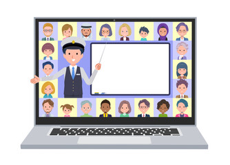 オンラインで授業を教えている運転手男性のセット