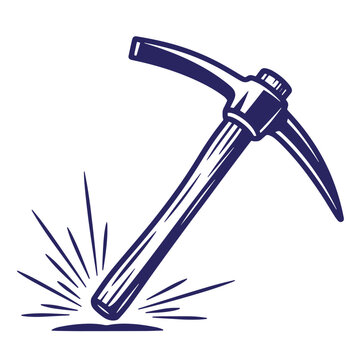 pickaxe striking the ground with sparks flying out  mining tool